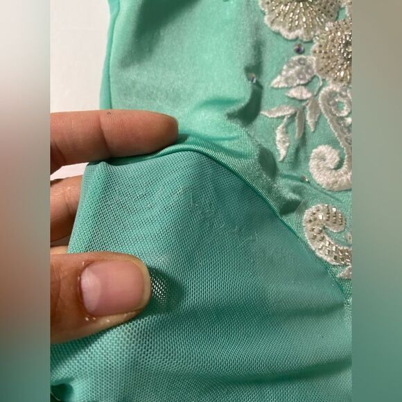 Glamour Custom solo dance costume lyrical mint aqua blue leotard stoned MA adult - Picture 11 of 11